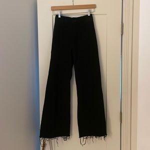 Zara Black Wide Leg Flare Jeans with Frayed Hem